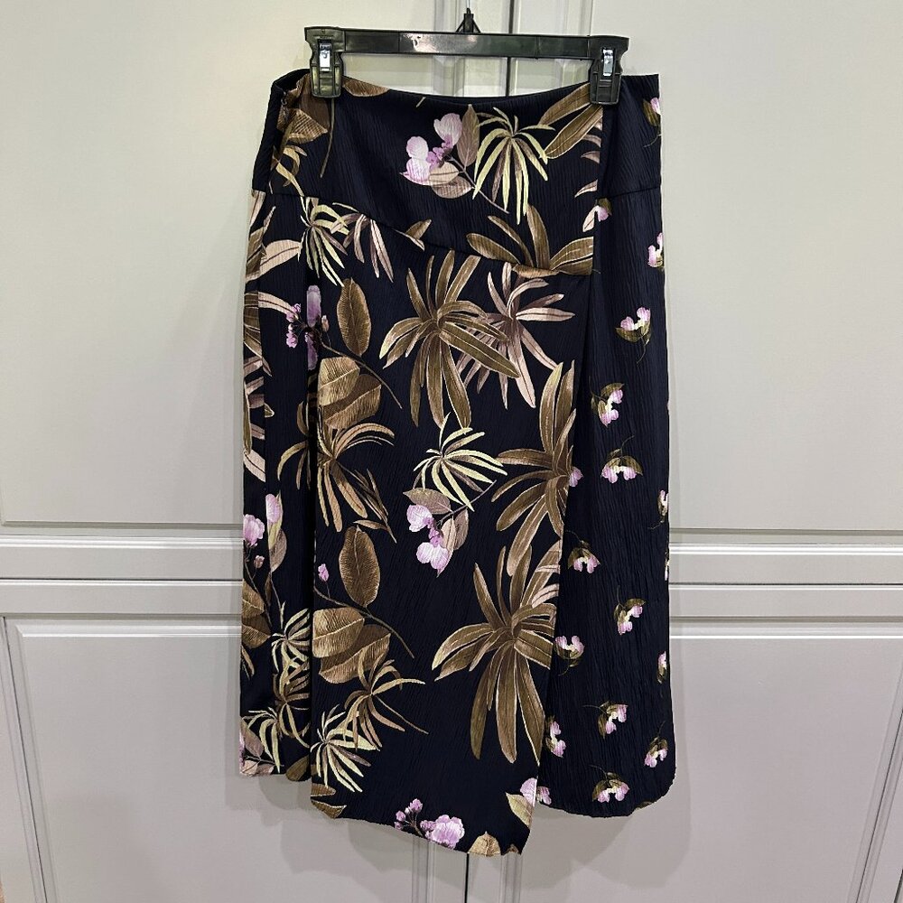 Vince Mixed Tropical Garden Crinkle Midi Skirt Sz 8